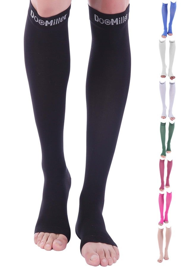 Doc Miller Open Toe Compression Socks for Men & Women, 30-40 mmHg Knee High Support, Toeless Design for Daily Leg Comfort, Breathable Nylon Spandex, 1 Pair - Image 1